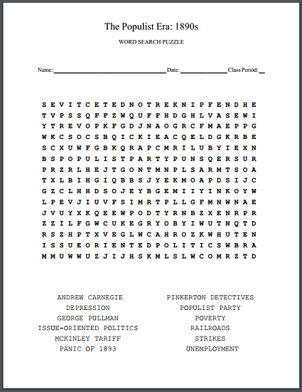 1890s: Populist Era - Word Search Puzzle | Student Handouts