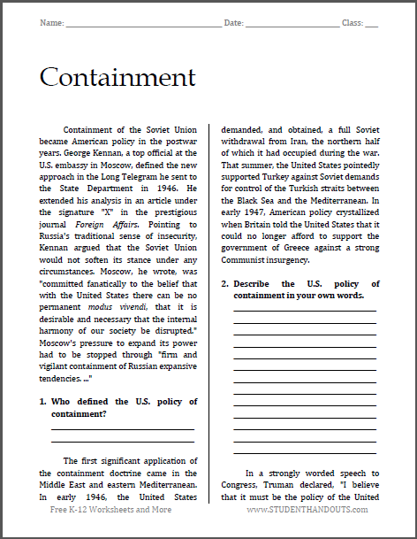 Short Essay on the Cold War and Containment