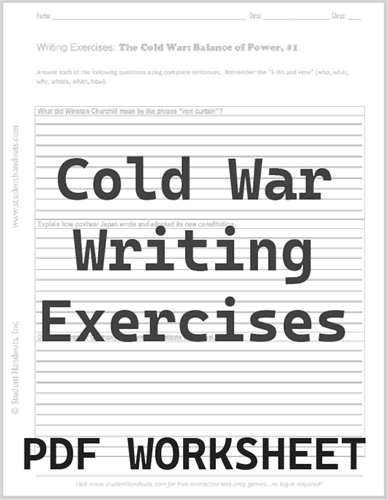 Cold War Writing Exercises Worksheets - Free to print (PDF files) for high school World History students.