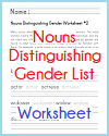 Nouns Distinguishing Gender List Worksheet Nouns Distinguishing Gender List Worksheet