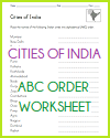 Indian Cities in ABC Order Worksheet Indian Cities in ABC Order Worksheet