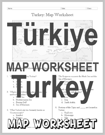 Turkey Map Worksheet - Free to print (PDF file).
