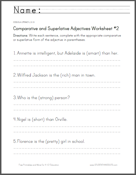 Comparative and Superlative Adjectives Worksheet #2 - Free to print (PDF file).