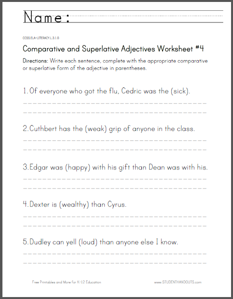 comparative and Superlative Adjectives Worksheet #4