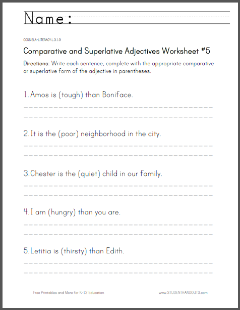comparative and Superlative Adjectives Worksheet #5 - For third grade. Free to print (PDF file).
