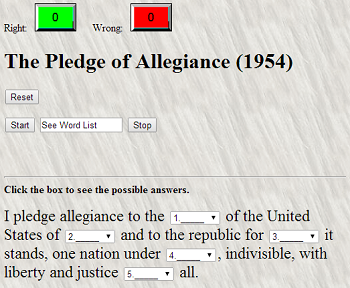 The Pledge of Allegiance (1954) - Free interactive gap text quiz game. Do you know the words?