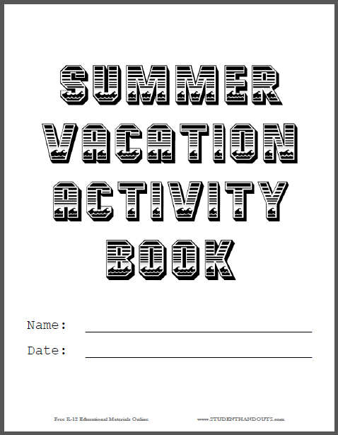 Summer Vacation Activity Book Cover - Free to print (PDF file).