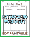 Malawi Notebooking Worksheet