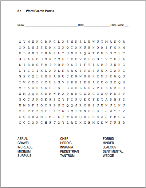 8.1 Terms Word Search Puzzle - Free to print (PDF file) for eighth grade ELA: English Language Arts.