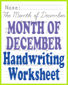 December Handwriting and Spelling Practice in Cursive or Print Font