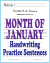 January Sentences Handwriting Practice Worksheet