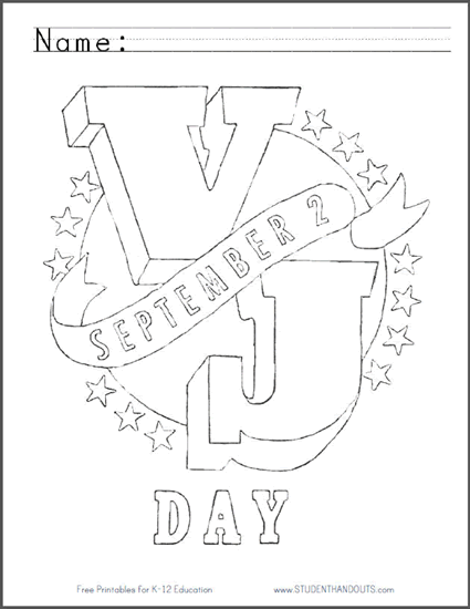 V-J Day Free Printable Coloring Sheet for Kids - Free to print (PDF file).