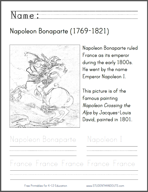 Napol&eacute;on Bonaparte Coloring Page - Free to print (PDF file) for lower elementary students.