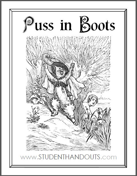 Puss in Boots by the Brothers Grimm - Free to print eBook and worksheets (PDF files).