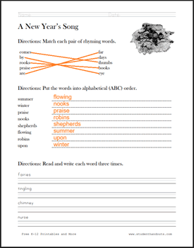 A New Year's Song Poem Worksheet Answer Key