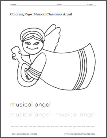 Musical Christmas Angel to Color