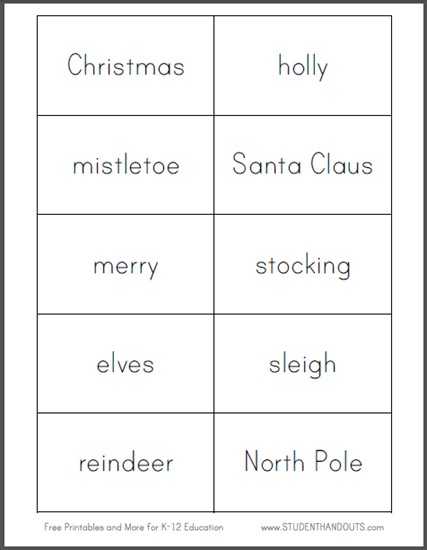 Christmas Vocabulary Words Flashcards - Free to print (PDF file).
