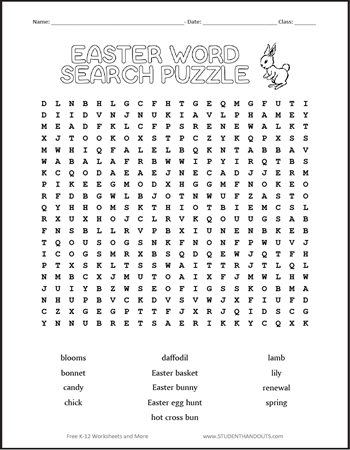 Easter Holiday Word Search Puzzle