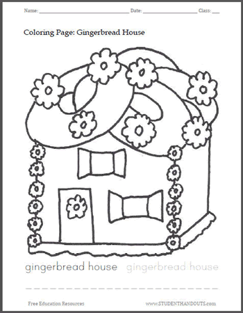 Gingerbread House Coloring and Writing Sheet