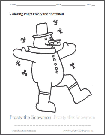Snowman Coloring and Writing Sheet