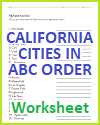 California Towns in ABC Order Worksheet California Towns in ABC Order Worksheet