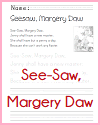 See-Saw, Margery Daw Nursery Rhyme Worksheet See-Saw, Margery Daw Nursery Rhyme Worksheet