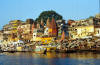 Varanasi, Uttar Pradesh, India, located along the River Ganges. Ancient Varanasi is one of the world's oldest continuously inhabited cities. Varanasi is often referred to as the religious capital of India. Hindu pilgrims travel to Varanasi in order to cleanse their spirits in the River Ganges. Varabasi