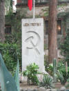 Grave of Russian revolutionary Leon Trotsky (1879-1940). Trotsky's gravesite and museum are located in Coyoacan, Mexico City, Mexico. Trotsky's Grave in Mexico City