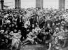 Vladimir Lenin (left center) and Leon Trotsky (right center) in Petrograd (later renamed Leningrad, and today Saint Petersburg), USSR, in 1921. Lenin and Trotsky in Petrograd in 1921