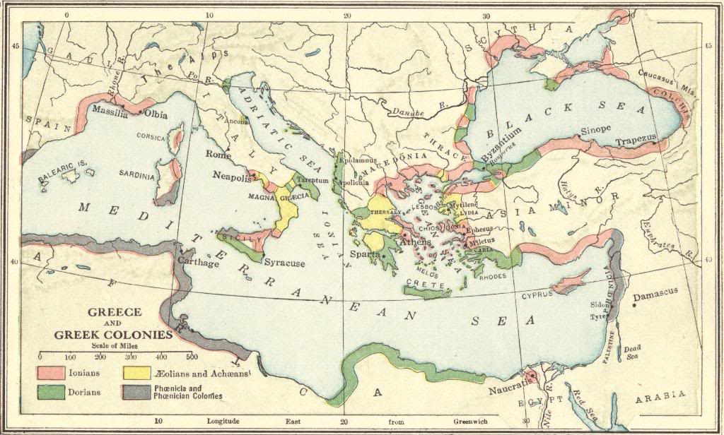 Map of Ancient Greece and the Ancient Greek Colonies