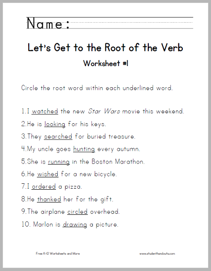 Let's Get to the Root of the Verb Worksheet #1 - Free printable (PDF file).