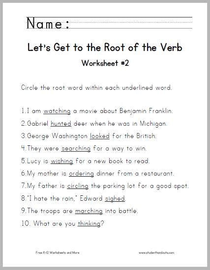 Let's Get to the Root of the Verb Worksheet #2 - Free to print (PDF file).