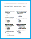 Pop Quiz on the Fall of the Romanov Dynasty Pop Quiz on the Fall of the Romanov Dynasty