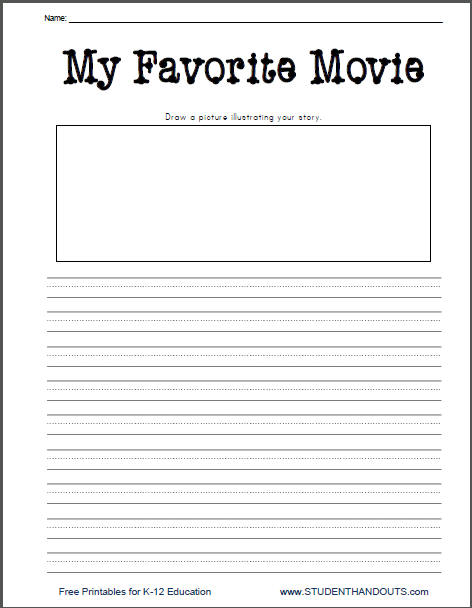 My Favorite Movie Printable Writing Prompt Worksheet - Free to print (PDF file). Designed for lower elementary students.
