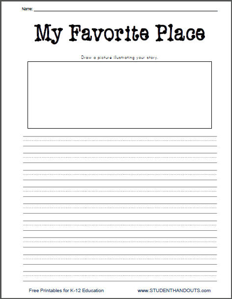 My Favorite Place Writing Prompt Worksheet - Line for lower elementary students. Free to print (PDF file).