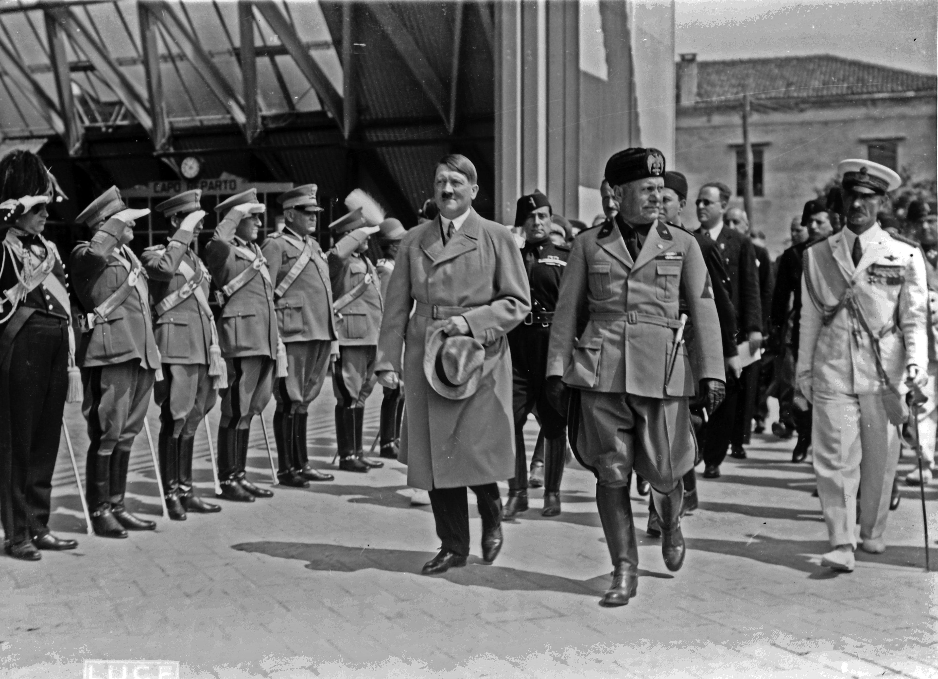 Adolf Hitler (left) and Benito Mussolini (right) in Venice, Italy, in June of 1934.