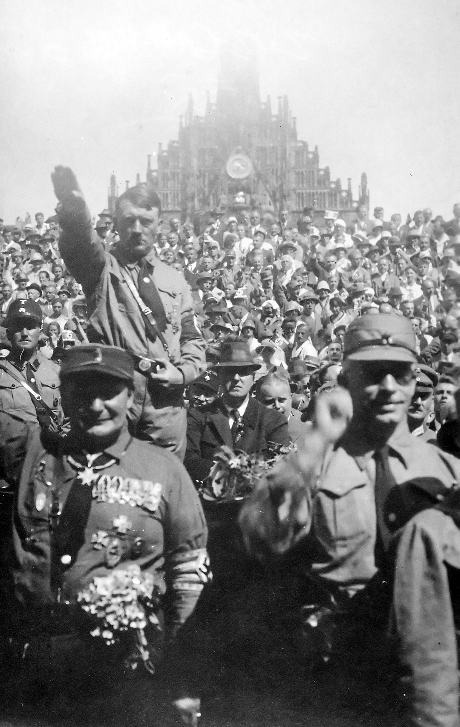 Adolf Hitler at a Nazi Party rally in Nuremberg, Germany, in 1928. /