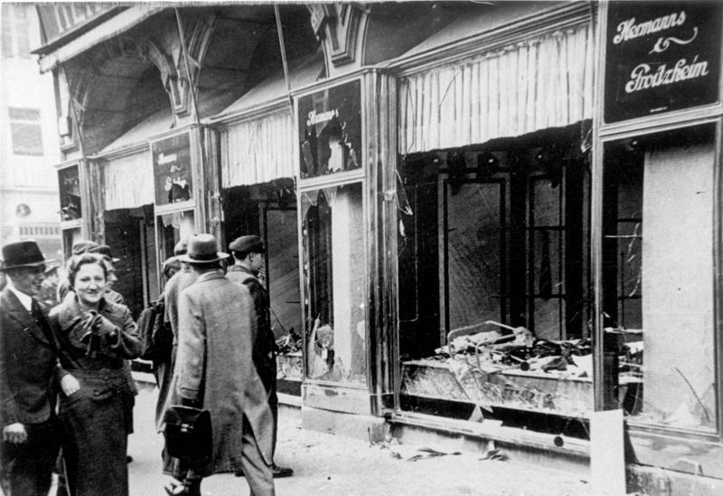 Kristallnacht - "The Night of Broken Glass" - the morning after in Magdeburg, Germany (November, 1938). The Nazi Party of Adolf Hitler actively encouraged anti-Semitism. Jewish businesses were targeted throughout Germany.