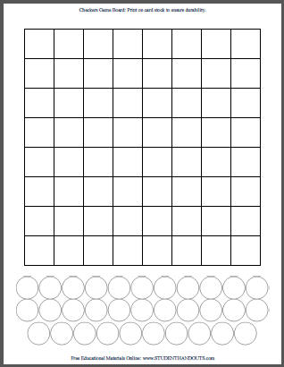 Blank White DIY Checkers Game Checkerboard Template