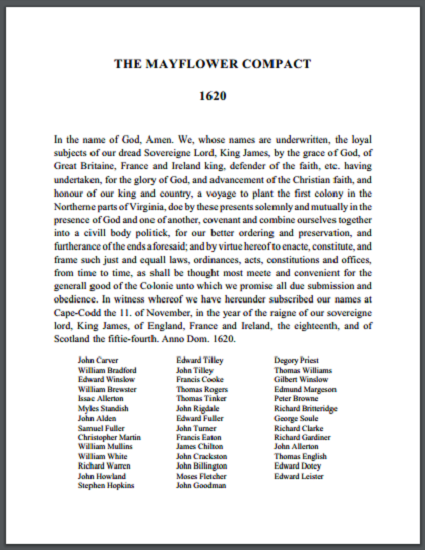 The Mayflower Compact (1620) - Free to print (PDF file of the complete text).