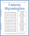 Famous Wyomingites Word Search Puzzle Famous Wyomingites Word Search Puzzle