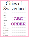 Swiss Cities in ABC Order Worksheet Swiss Cities in ABC Order Worksheet