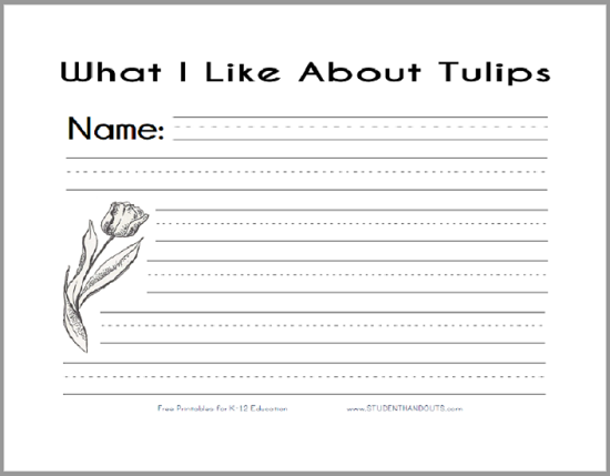 What I Like About Tulips Writing Prompt - Free to print (PDF file).