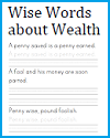 Wise Words about Wealth Handwriting Worksheet Wise Words about Wealth Handwriting Worksheet