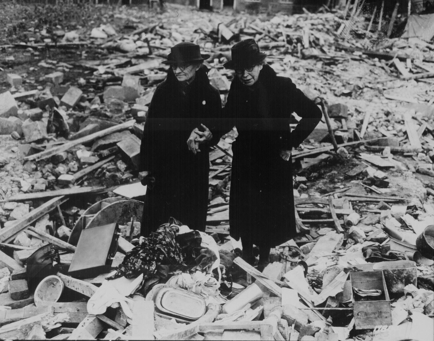 Elderly British Women at an Air Raid Site