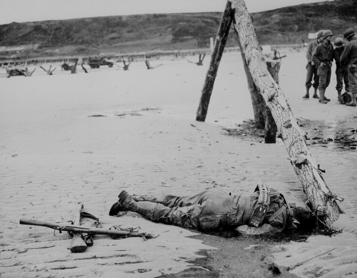 Crossed Rifles Memorialize a Fallen U.S. Soldier (D-Day, 1944)