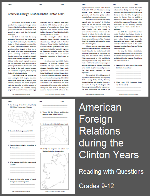 American Foreign Relations in the Clinton Years Reading with Questions - Free to print (PDF file).