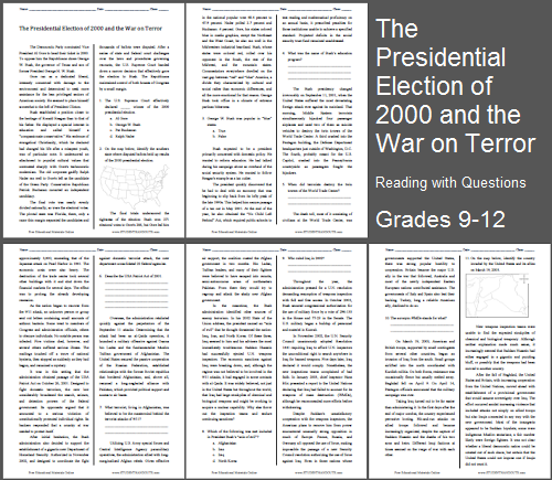 "The Presidential Election of 2000 and the War on Terror" Reading with Questions (PDF) for High School United States History Students