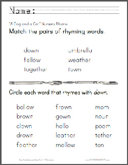 "A Dog and a Cat" Nursery Rhyme Worksheets - Free to print (PDF files).