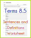 Terms 8.5 Sentences and Definitions Worksheet Terms 8.5 Sentences and Definitions Worksheet